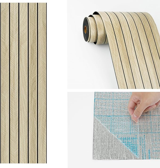 Wallercity Light Brown Wood Slat 3D Wall Panels Self Adhesive Soundproof Wooden Panel for Bedroom Living Room Peel and Stick Wood Paneling for Interior Decor Waterproof Acoustic Fence 11.7''x197''