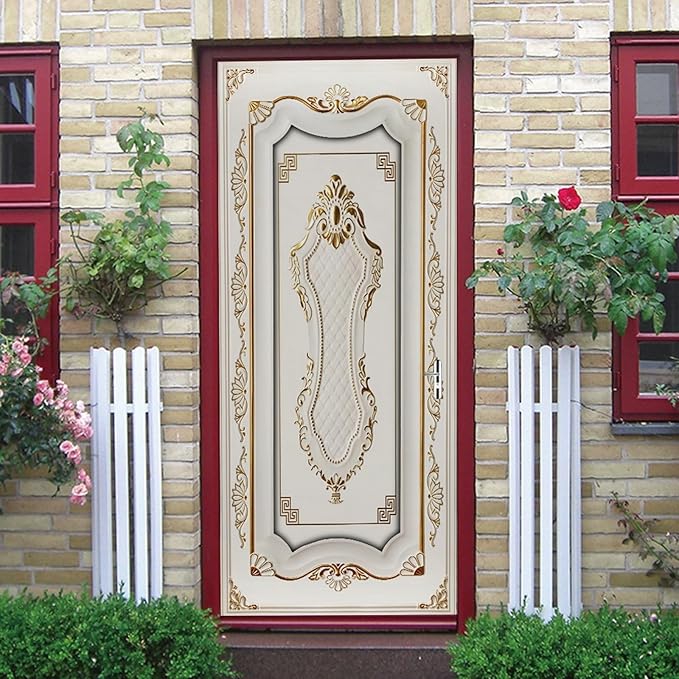 A.Monamour 3D Door Stickers for Interior Doors A White Door in Baroque Style Vinyl Waterproof Self Adhesive Door Mural Decals for Bedroom Office Bathroom 77x200cm