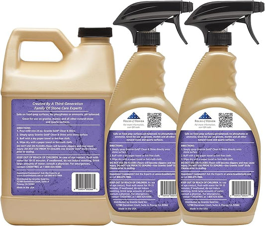 Granite Gold Clean and Shine Spray for Granite, Marble & Other Natural Stone & Quartz Surfaces, 1 x 64 Fl. Oz. & 2 x 24 Fl. Oz., 3-Pack