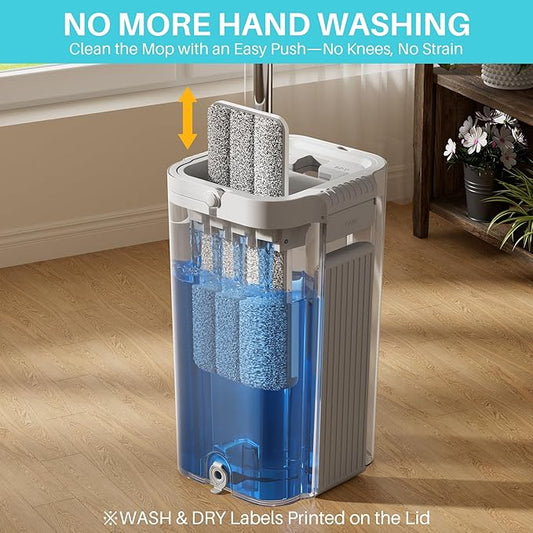 JOYMOOP 8L Large Capacity Flat Mop System with Extension Handle, Ideal for Floor, Window, and Wall Cleaning - Includes 5 Washable Microfiber Pads for Wet and Dry Use
