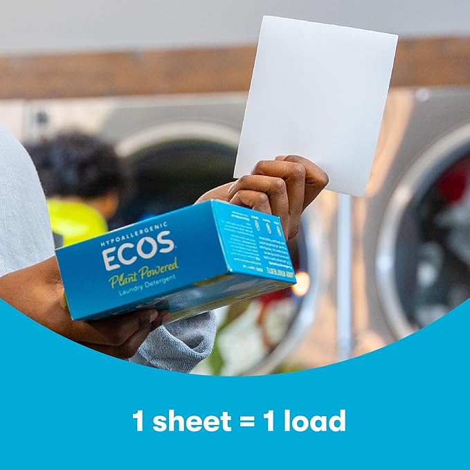 ECOS Laundry Detergent Sheets Vegan, No Plastic Jug, No Mess & Liquid Free - Laundry Sheets in Washer - Hypoallergenic, Plant Powered Laundry Detergent Sheets - Lavender - 50 Sheets (Pack of 1)