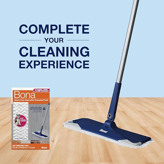 Bona Sweeping Pads for Multi-Surface Floors - 24 Refills - Heavy-Duty & Disposable XL Microfiber Pads Sweep Away Dust, Dirt, & Pet Hair