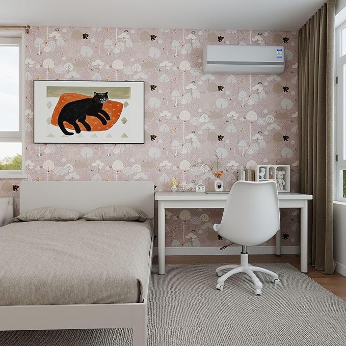 Vinjiasin Woodland Animals Peel and Stick Wallpaper for Kids Room Nursery Neutral Forest Animal Wall Paper Self Adhesive Removable Baby Room Decor Cute Bear Deer Fox Pattern Contact Paper 17"x 200"