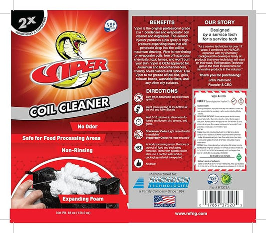 Refrigeration Technologies RT375A Viper Aerosol Foaming Coil Cleaner Degreaser Food Grade Expanding Foam 18oz (4)