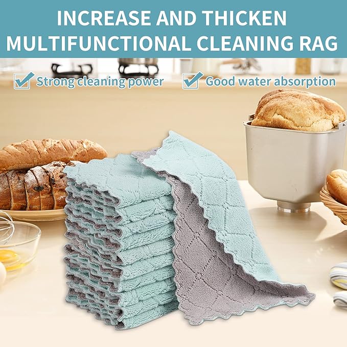 20Pcs Kitchen Cloth,Dish Towels,Super Absorbent Coral Fleece Dishtowels,Premium Dishcloths,Nonstick Oil Washable Fast Drying Dish Rags,for Clean Table Dish Glass Pet Paws (Green Gray)