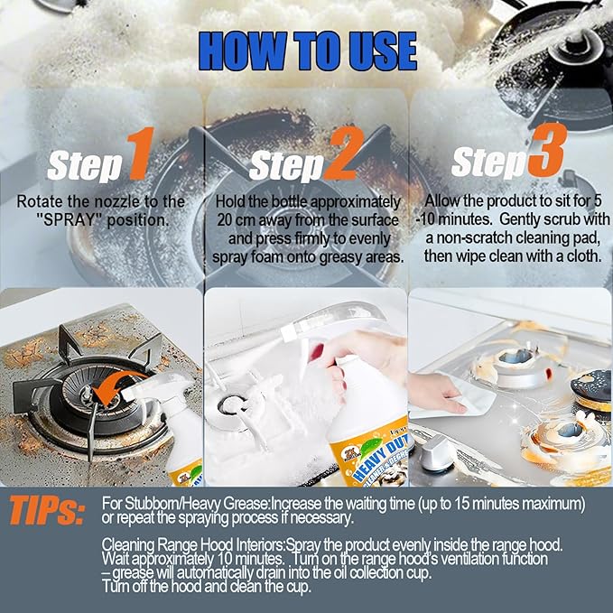 16.9 FLoz Clean Up Kitchen Oil Stains Spray,Oven Cleaner Heavy Duty,Kitchen Foam Cleaner & Multipurpose Degreaser Spray, Removes Burnt Residue, Grease & Oil Stains from Pots, Pans and Stovetops
