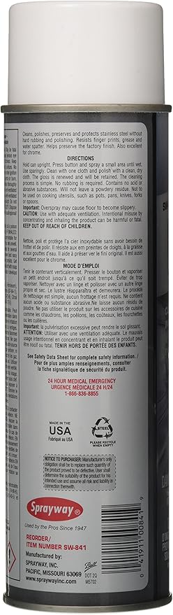 Sprayway SW841 Stainless Steel Cleaner and Polish, Protects and Preserves, Resists Streaks and Finger prints, 15 Oz (Pack of 2)