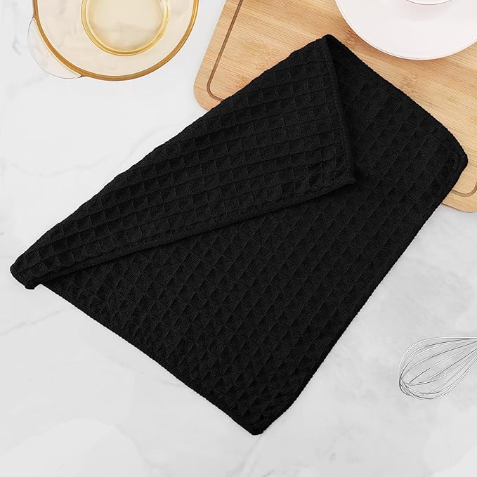 Homaxy Microfiber Waffle Weave Kitchen Dish Cloths, 12 x 12 Inch Ultra Absorbent and Solid Color Dish Towels for Kitchen Fast Drying Dishcloth for Washing Dishes, 12 Pack, Black