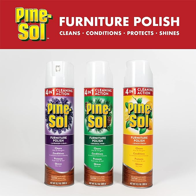 Pine-Sol Furniture Polish Aerosol, Lemon Scent - Wood Furniture Polish Spray Gives You A Powerful Clean You Can Trust - 12.7 Ounce - 6 Pack