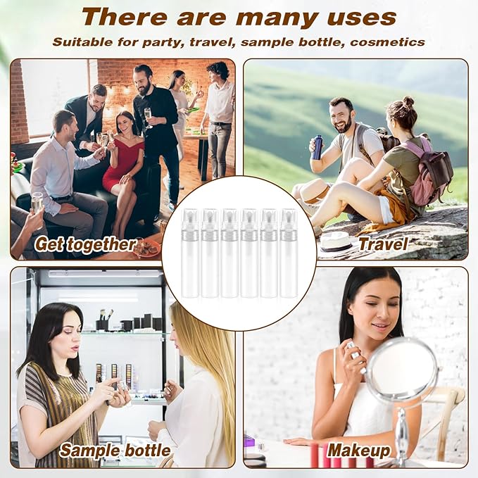 Mozeat Lens 6 PCS 5ml Mini Spray Bottle Plastic Portable Travel Bottle Fine Mist Refillable Mini Perfume Sample Bottles Clear Plastic Spray Bottle Empty for Cleaning Travel Essential Oils