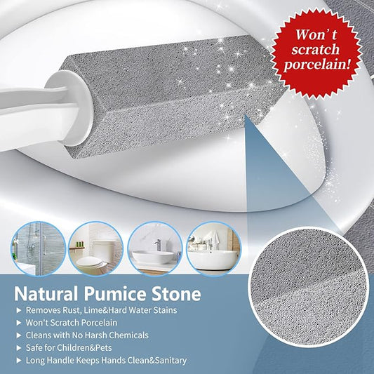 Toilet Bowl Cleaner Pumice Stone -Hard Water Stain Remover with Ergonomic Handle, Powerfully Removes Toilet Bowl Rings,Rust &Lime,Ideal for Toilet Brush/BBQ Grills/Sink/Pool/Bathroom【2Pack】