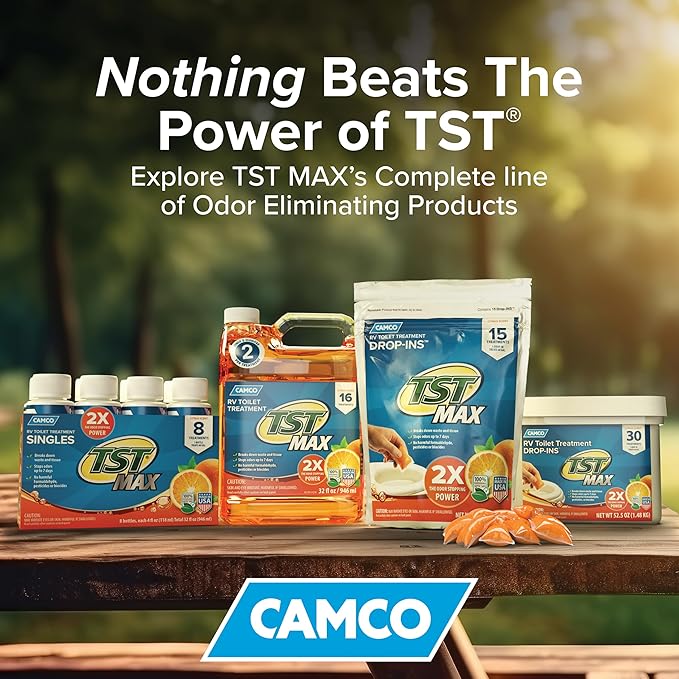 Camco TST MAX RV Toilet Treatment Drop-INs - Control Unwanted Odors and Break Down Waste and Tissue - Safe Septic Tank Treatment - Orange Scent - 15-Pack (41189)