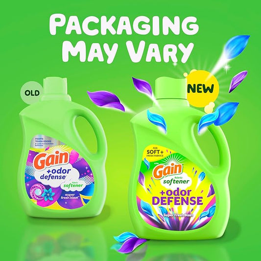 Gain Super Fresh Blast Liquid Odor Defense Fabric Softener, 140 FL OZ 190 Load, Softening Laundry Conditioner for 2 in 1 Freshness plus Odor Protection
