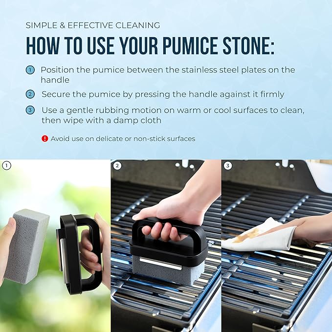 Powerstone Heavy Duty Grill Cleaner Kit – 6 Natural Pumice Stones with 2 Handles – Grill Bricks for Cleaning Flat Top, Oven, Stove, BBQ Grates, Cookware & More – Durable Pumice Stone Cleaning Blocks