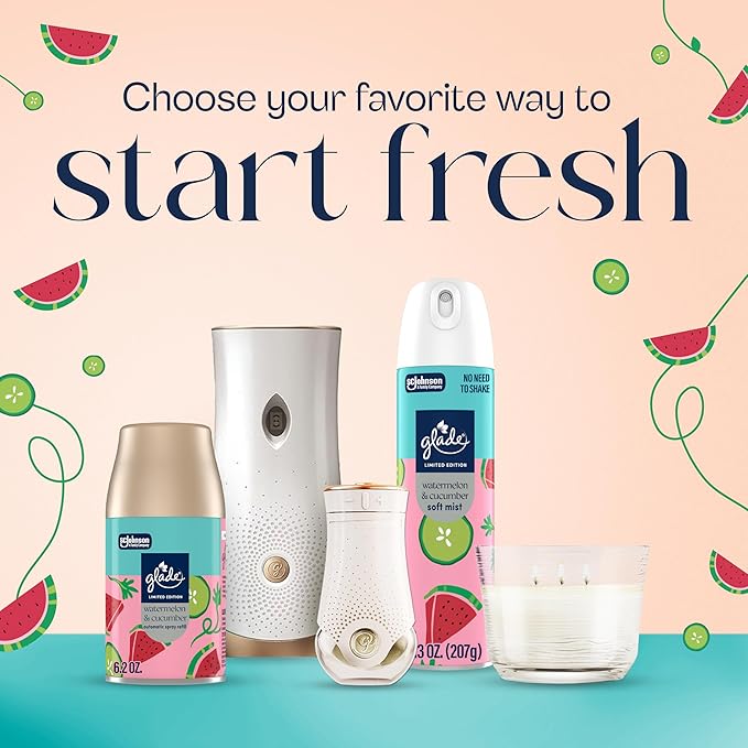 Glade Odor Fighting Soft Mist Air Freshener Room Spray, Watermelon & Cucumber, 7.3oz., 6 count