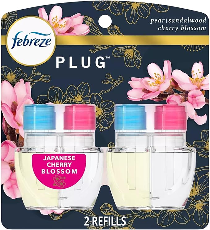 Febrezee Plug In Refills New Edition Plug In for Odor-Fighting Fade Defy PLUG Air Freshener, (2) Count of 0.87 fl oz Refills (Japanese Cherry Blossom)