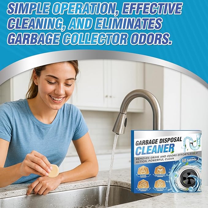 Yeardera Garbage Disposal Cleaner and Deodorizer Tablets - 50 Count (1-Year Supply), Powerful Foaming Sink Cleaner, Quickly Eliminates Odors (49, Tablet)