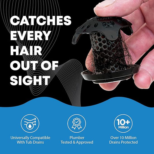 TubShroom Ultra Stainless Steel Drain Protector, Hair Catcher Strainer for Bathroom Tub and Shower, Matte Black, 1-Pack