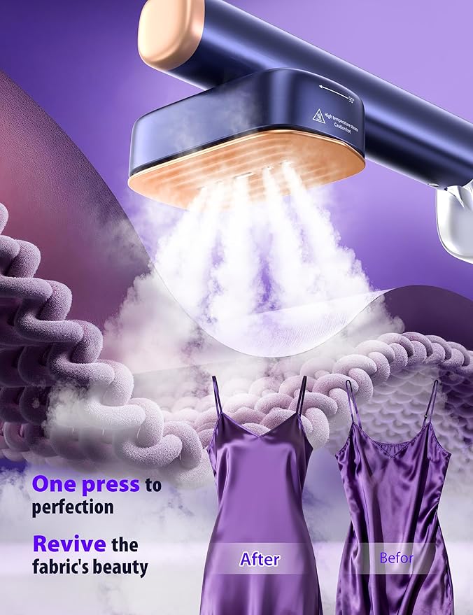 Travel Steamer for Clothes with 180 ml Water Tanks,15s Fast Heat-up,24 g/min Strong Steam Performance, Portable Garment Steamer with Touch Control, LED Display, Steam Iron(Blue Gold)