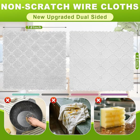 12 Pcs Multipurpose Wire Dishwashing Rag, Upgraded Double-Layer Non-Scratch Wire Dish Cleaning Cloths, Reusable Steel Scrubberfor Kitchen, Cookware, Sinks, Stove Tops, 10"x10"