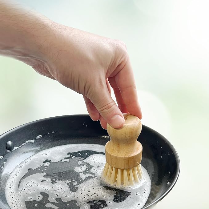 Moka Bamboo Dish Brush - Eco Friendly Scrub Brush with Natural Bristle - Premium Bamboo Dish Scrubber for Kitchen Cleaning, Dishes, Pots, and Pans - Sustainable and Durable Design