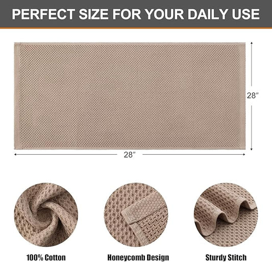 Kitinjoy 100% Cotton Waffle Weave Kitchen Hand Towels (13 X 28 Inches, Tan), 4-Pack Super Soft and Absorbent Dish Towel for Drying Dishes