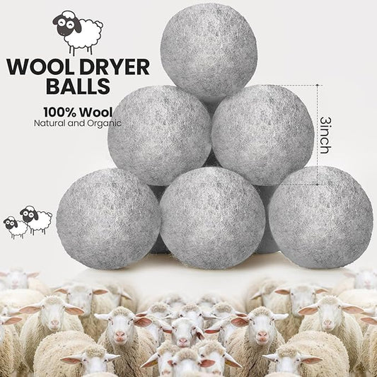 Kenning 26 Pieces Wool Dryer Balls Set, 24 Reusable Dryer Balls with 2 Muslin Bags Fabric Softener for Clothes Laundry Anti Wrinkle Anti Static Saving Energy and Time(Gray)