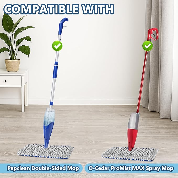 Double-Sided Mop Pads for O-Cedar ProMist MAX Spray Mop - Reusable Microfiber for Kitchen Bathroom Tile Cleaning - Washable Absorbent Chenille for Hardwood Laminate Floor Cleaning