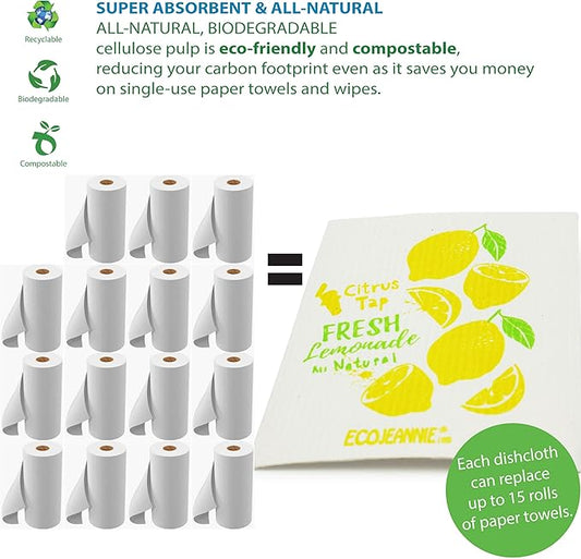 (10 Pack) Eco-Friendly Reusable German Cleaning Cloth 100% Biodegradable Cellulose Sponge Cloths, Kitchen Cloths, GMO-Free, Reusable - Made in Germany Packaged in P.R.C.