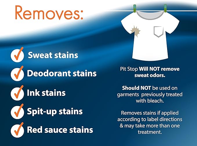 Sanco Industries Pit Stop - Sweat Stain & Deodorant Stain Remover, Multi-Stain & Multi-Purpose Formulated Spray, Safe for All Fabrics - 32 Ounces (Quart)