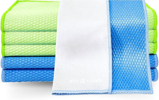 Eco-Fused Double Sided Cleaning Cloths - 6 Pack - 8 x 8 inch - Fishscale and Suede Cloth for Stainless Steel, Windows, Mirrors, Smartphones, LCD, Screens, Camera Lenses, Delicate Surfaces