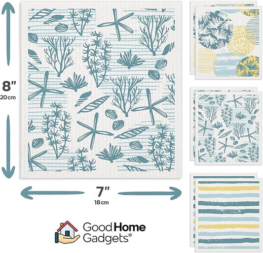 Swedish Dishcloths for Kitchen | 6-Pack Ocean Collection | Absorbent Reusable Swedish Dishcloths, Eco-Friendly Cellulose Sponge Dishtowels