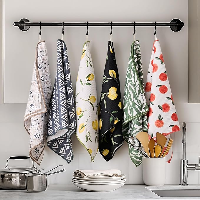 RECYCO Waffle Kitchen Towel Set of 2 - Quick Dry Microfiber Sustainable Dish Towels - Ultra Absorbent Reusable Cleaning Tea Towels - Lightweight Hand Towels,16”x 28”, Lemon Grove