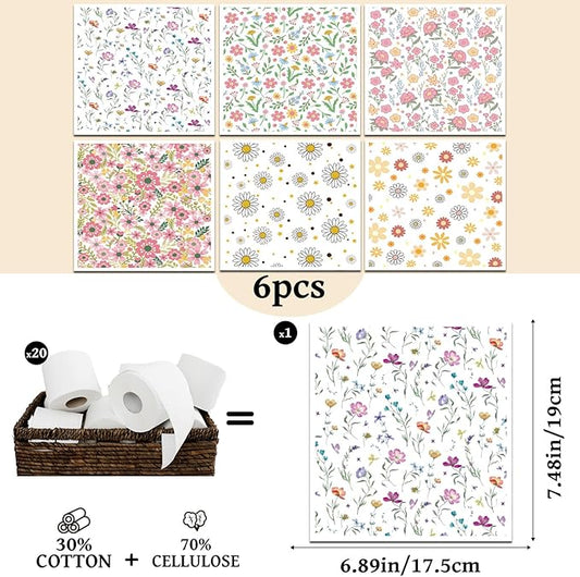 Floral Swedish Dish Cloths for Kitchen, 6 Pack Reusable Wildflowers Swedish Kitchen Dishcloths, Absorbent Sponge Cleaning Dish Cloths for Party Home Cleaning Quick Drying Washable Hand Towel