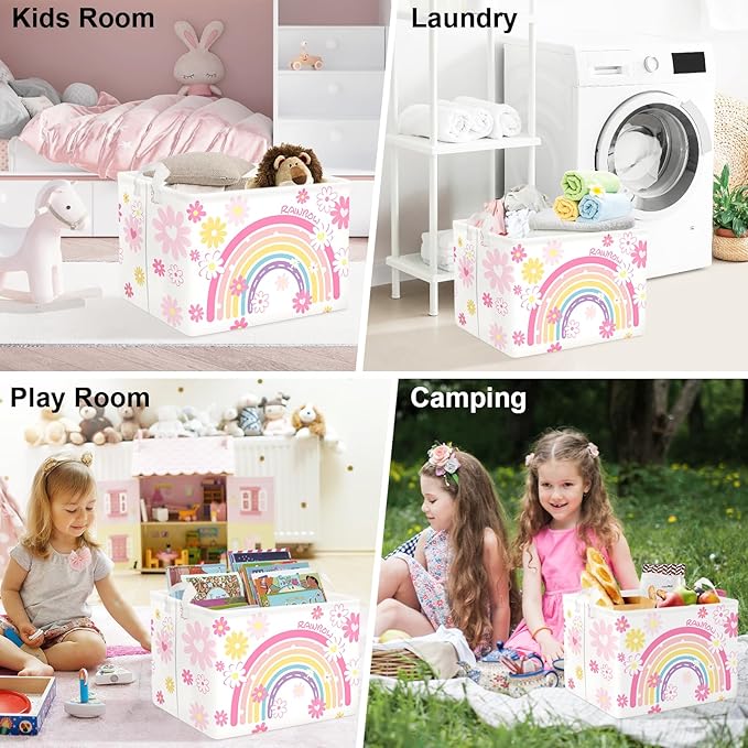 Clastyle Rainbow Baby Laundry Hamper Cloud Kid Storage Basket Women Girl Gift Toy Box Collapsible Clothes Organizer Nursery Bin for Bedroom,Daisy,40 * 30 * 30 cm