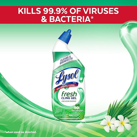 Lysol Toilet Bowl Cleaner Gel, For Cleaning and Disinfecting, Stain Removal, Forest Rain Scent, 24oz (Pack of 2)