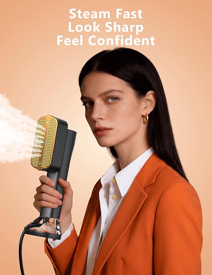 Steamer for Clothes,Portable Handheld Garment Steamer, 200ml Capacity,1000W 15s Fast Heat-UP, Leak-Proof Fabric Quick Wrinkle Remover Ceramic Panel, 2-in-1 Dry & Wet Iron for Home and Travel -Golden