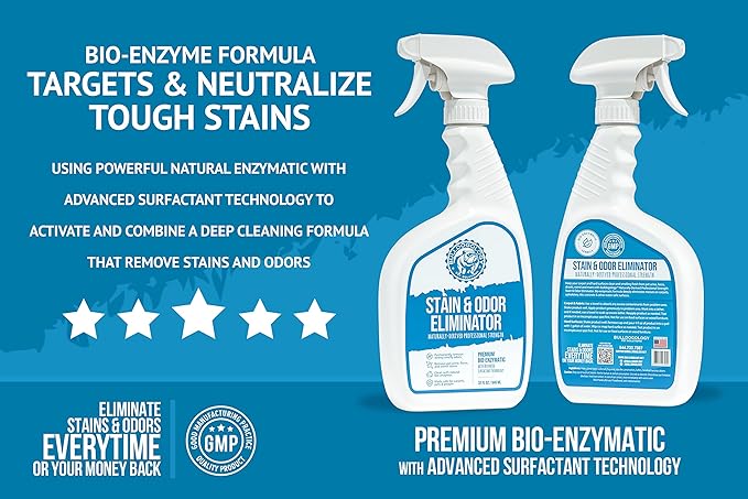 Bulldogology Bio-Enzymatic Pet Stain & Odor Remover - Pet Carpet Enzyme Cleaner for Cat and Dog Pee, Pet Stain Remover for Carpet and Floors, Dog Stain Remover and Odor Neutralizer (32 oz)