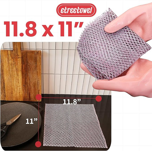 Heavy Duty Dish Scrubber (4PCs) Non Scratch Scourer Cloth Pads and Pot Scrubbers Netted Wash - Replace Kitchen Sponges for Dishwashing No Odor dishwash Durable Pan Cleaner