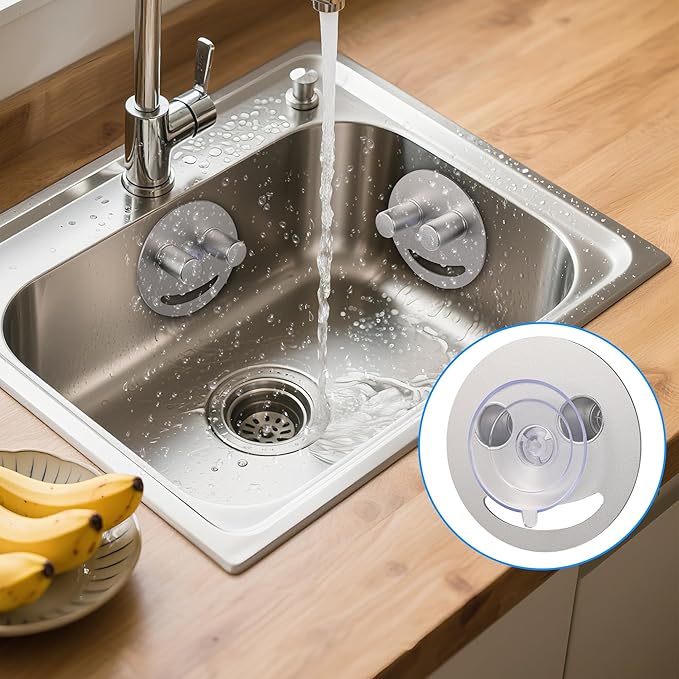 Smiley face sponge holder, kitchen Sink Caddy Organizer with Suction cup,Made of rust-proof aluminum that never rusts for Mommy & Daddy Sponges silvery (2-Pack๏ผ