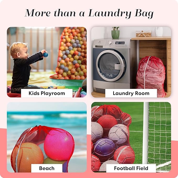 Handy Laundry Mesh XL Laundry Bags 2-Pack, 24 x 36 Inch Heavy Duty, Durable Drawstring Closure, Machine Washable, Large Laundry Bag for Delicates, College Dorms, Travel, Laundromats, Apartments, Red