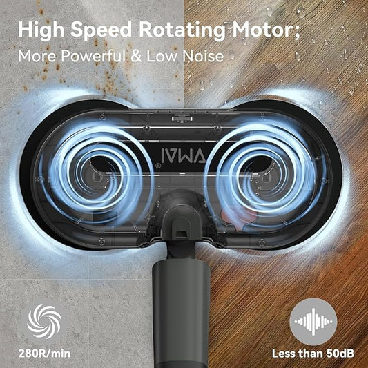 VMAI Cordless Electric Mop for Floor Cleaning, Self-Propelled Spin Mop with LED Headlight & Water Spray, Up to 60 Mins Detachable Battery, 300ML Tank for Hardwood Tile Laminate Marble Floor