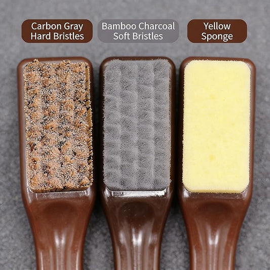 Multi-Purpose Cleaning Brush Set with Carbon Gray Hard Bristles, Bamboo Charcoal Soft Bristles, and Yellow Sponge, 3 Pack Small Detail Brushes for Collectibles, Toys, and Crevices
