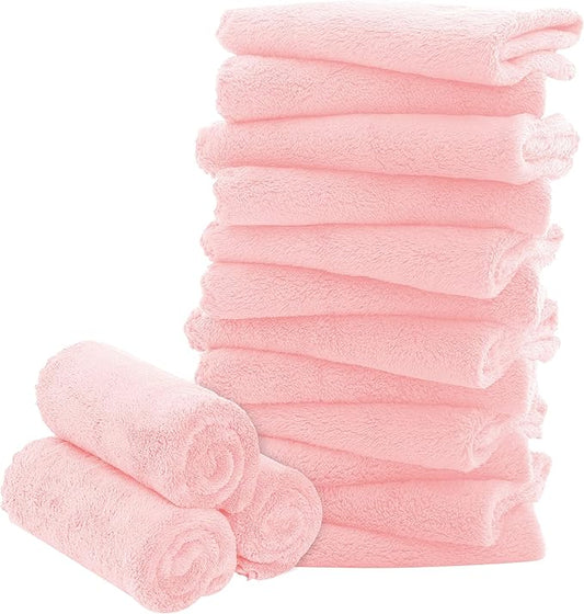 32 Pack Baby Washcloths - Luxury Coral Fleece - Extra Absorbent and Soft Wash Clothes for Newborns, Infants and Toddlers - Suitable for Sensitive Skin and New Born - Baby Shower - Pink, 10x10 Inch
