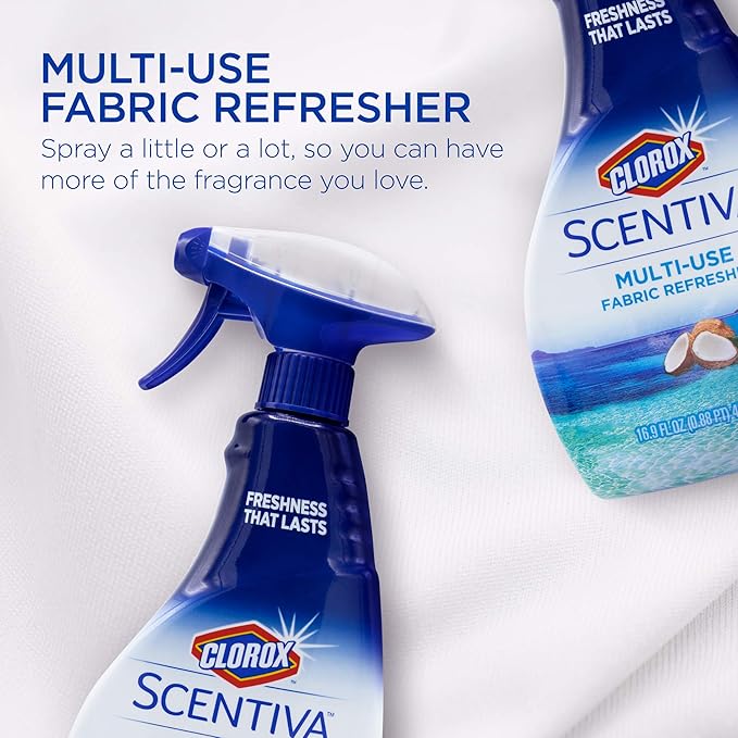 Clorox Scentiva Refresher Spray, Pacific Breeze & Coconut Scent - Multi-Use Fabric & Linen Freshener Spray - Odor Eliminator for Home, Upholstery, Bedding, Curtains, Room, 16.9 Fl Oz (Pack of 2)