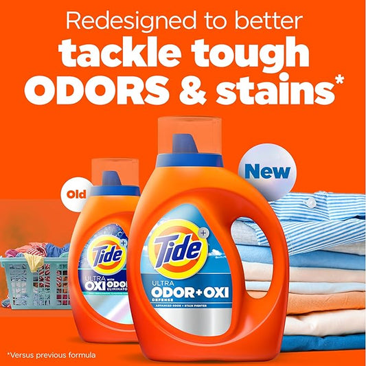 Tide Ultra Odor Defense Plus Oxi Liquid Laundry Detergent, 92 fl oz, 65 Loads, Advanced Odor and Stain Fighting Laundry Detergent Liquid