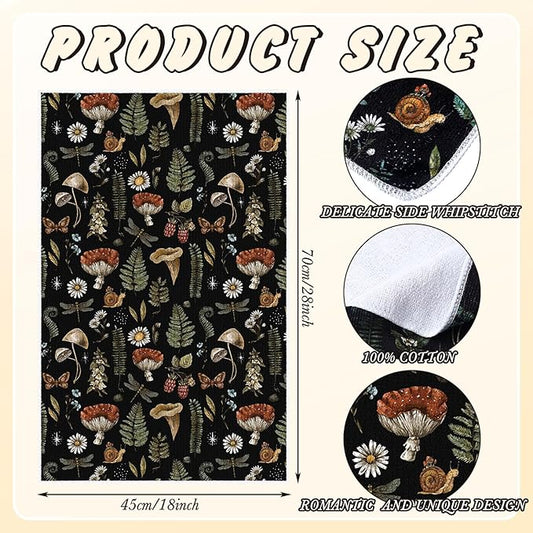 Zubebe 6 Pcs Mushroom Kitchen Towel Set - Vintage Black Dish Towels 18 x 28 Inch - Poster Style Hand Towels - Colorful Rustic Tea Towels for Cooking Baking - Housewarming Gift