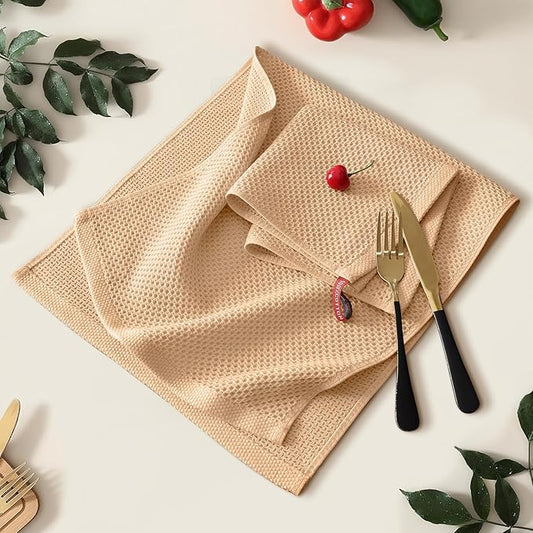 Kitinjoy 100% Cotton Waffle Weave Kitchen Hand Towels (13 X 28 Inches, Apricot), 4-Pack Super Soft and Absorbent Dish Towel for Drying Dishes
