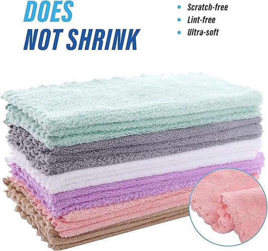 Sunny zzzZZ 18 Pack Microfiber Cleaning Cloth - Super Absorbent 10 × 10 Inch Reusable Cleaning Rags, Premium Dish Cloths, Coral Fleece Cleaning Towels, Nonstick Oil Washable Fast Drying (Multicolor)