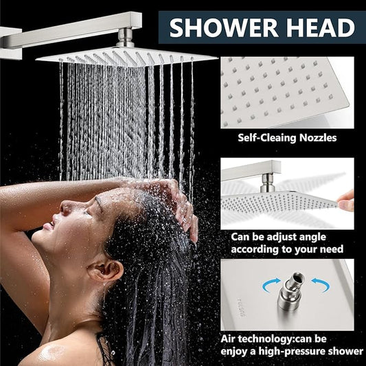 Aolemi Shower Faucet Set Rain Shower System with Handheld Spray Bathroom Shower Combo Rough-in Valve and Shower Trim Kit Included Brushed Nickel 16 Inch Wall Mount Shower Head